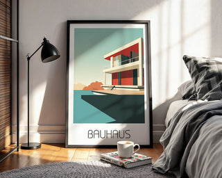 Modernist Retreat Bauhaus Poster – Minimal Seaside Architecture Wall Art - Just Great Posters