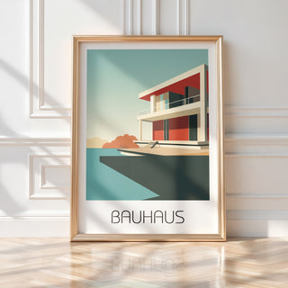 Modernist Retreat Bauhaus Poster – Minimal Seaside Architecture Wall Art - Just Great Posters
