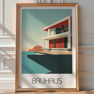 Modernist Retreat Bauhaus Poster – Minimal Seaside Architecture Wall Art - Just Great Posters
