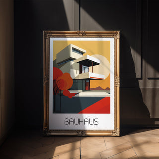 Autumn Geometry Bauhaus Poster – Bold Modernist House with Fall Palette - Just Great Posters