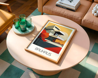 Autumn Geometry Bauhaus Poster – Bold Modernist House with Fall Palette - Just Great Posters