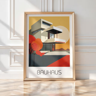 Autumn Geometry Bauhaus Poster – Bold Modernist House with Fall Palette - Just Great Posters