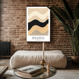 Caramel Wave Bauhaus Poster – Warm Neutral Abstract Curve Art - Just Great Posters