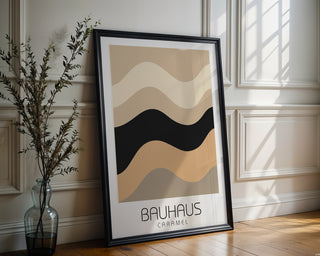 Caramel Wave Bauhaus Poster – Warm Neutral Abstract Curve Art - Just Great Posters