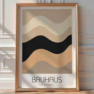 Caramel Wave Bauhaus Poster – Warm Neutral Abstract Curve Art - Just Great Posters