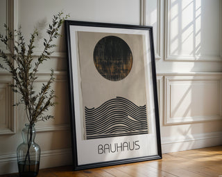 Solar Wave Bauhaus Poster – Textured Abstract with Circle & Lines - Just Great Posters
