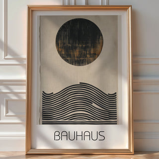 Solar Wave Bauhaus Poster – Textured Abstract with Circle & Lines - Just Great Posters