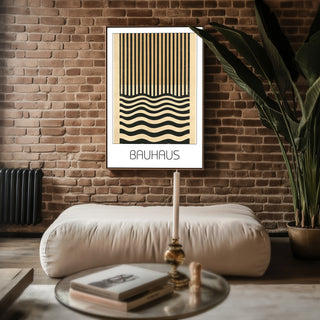Dual Rhythm Bauhaus Poster – Vertical Meets Wave Abstract in Black & Tan - Just Great Posters