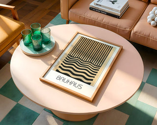 Dual Rhythm Bauhaus Poster – Vertical Meets Wave Abstract in Black & Tan - Just Great Posters