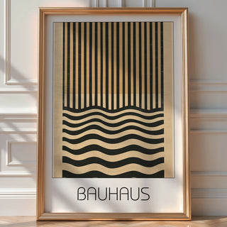 Dual Rhythm Bauhaus Poster – Vertical Meets Wave Abstract in Black & Tan - Just Great Posters