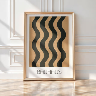 Wavy Bold Bauhaus Poster – Black & Tan Minimalist Line Art Description: - Just Great Posters