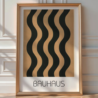 Wavy Bold Bauhaus Poster – Black & Tan Minimalist Line Art Description: - Just Great Posters