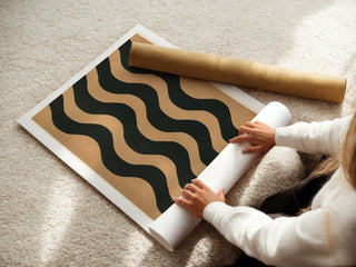 Wavy Bold Bauhaus Poster – Black & Tan Minimalist Line Art Description: - Just Great Posters