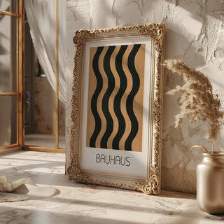 Wavy Bold Bauhaus Poster – Black & Tan Minimalist Line Art Description: - Just Great Posters
