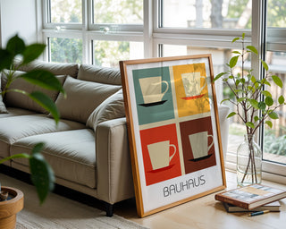 Modern Mugs Bauhaus Poster – Minimalist Coffee Cup Wall Art - Just Great Posters