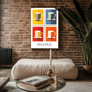 Coffee Pop Bauhaus Poster – Color Block Mug Art in Bold Geometrics - Just Great Posters