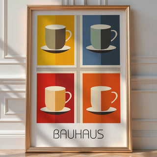 Coffee Pop Bauhaus Poster – Color Block Mug Art in Bold Geometrics - Just Great Posters