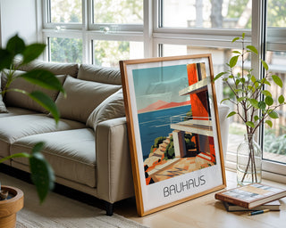 Modern Coastal Bauhaus Poster – Minimalist Architecture Wall Art - Just Great Posters
