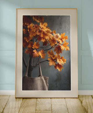 Maple Leaves & Linen Tote – Minimal Autumn Study - Just Great Posters