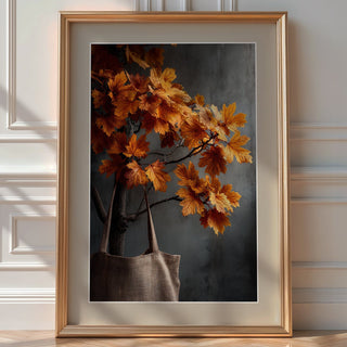 Maple Leaves & Linen Tote – Minimal Autumn Study - Just Great Posters