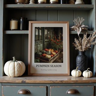 Pumpkin Season Poster – Rustic Farmhouse Autumn Wall Art - Just Great Posters