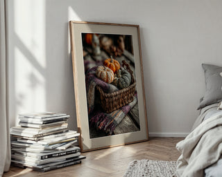 Cozy Basket Poster – Pumpkins & Plaid Still Life - Just Great Posters