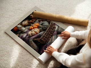 Cozy Basket Poster – Pumpkins & Plaid Still Life - Just Great Posters