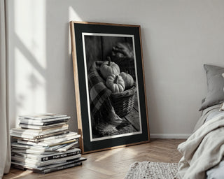 Black & White Pumpkin Basket – Monochrome Harvest Print - Just Great Posters