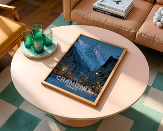 Chamonix France Poster – Winter Street Scene & Alpine Mountain Wall Art Print - Just Great Posters