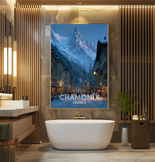Chamonix France Poster – Winter Street Scene & Alpine Mountain Wall Art Print - Just Great Posters