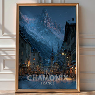 Chamonix France Poster – Winter Street Scene & Alpine Mountain Wall Art Print - Just Great Posters