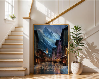 Chamonix Christmas Poster – Festive Street & Mountain View Wall Art from France - Just Great Posters