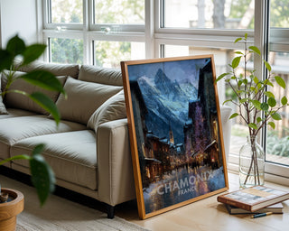 Chamonix Christmas Poster – Festive Street & Mountain View Wall Art from France - Just Great Posters