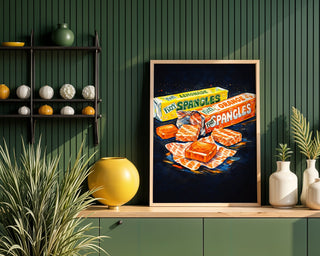 Retro Spangles Poster – Fizzy 70s Sweet Wrapper Wall Art Print - Just Great Posters