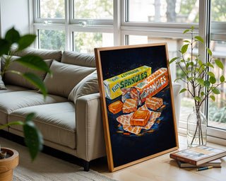 Retro Spangles Poster – Fizzy 70s Sweet Wrapper Wall Art Print - Just Great Posters