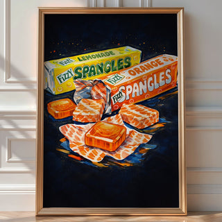 Retro Spangles Poster – Fizzy 70s Sweet Wrapper Wall Art Print - Just Great Posters