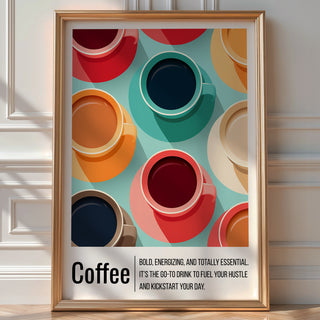Colorful Retro Coffee Cups Wall Art – Kitchen & Café Poster for Coffee Lovers - Just Great Posters