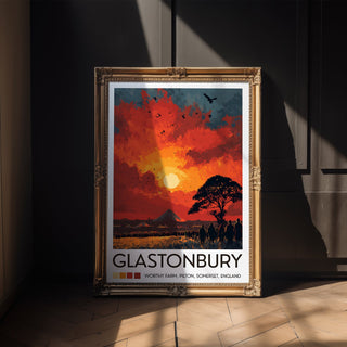 Glastonbury Sunset Poster – Worthy Farm Crowd & Pyramid Stage Wall Art - Just Great Posters
