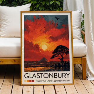 Glastonbury Sunset Poster – Worthy Farm Crowd & Pyramid Stage Wall Art - Just Great Posters