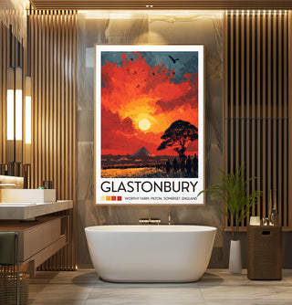 Glastonbury Sunset Poster – Worthy Farm Crowd & Pyramid Stage Wall Art - Just Great Posters