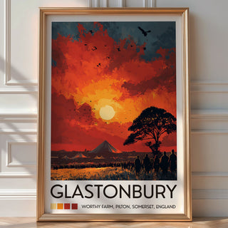 Glastonbury Sunset Poster – Worthy Farm Crowd & Pyramid Stage Wall Art - Just Great Posters
