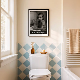 “Wash Your Hands” Vintage Grumpy Kid Poster – Playful Retro Hygiene Art Print - Just Great Posters