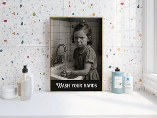 “Wash Your Hands” Vintage Grumpy Kid Poster – Playful Retro Hygiene Art Print - Just Great Posters