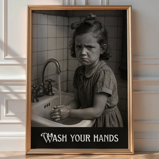“Wash Your Hands” Vintage Grumpy Kid Poster – Playful Retro Hygiene Art Print - Just Great Posters
