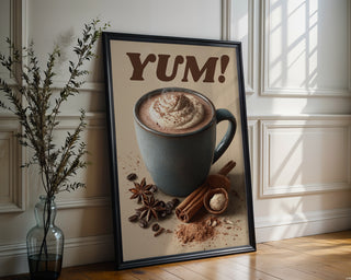 YUM! Spiced Hot Chocolate Poster – Cozy Kitchen Wall Art with Whipped Cream & Cinnamon - Just Great Posters