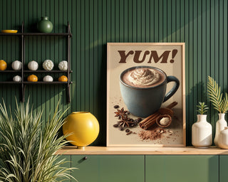 YUM! Spiced Hot Chocolate Poster – Cozy Kitchen Wall Art with Whipped Cream & Cinnamon - Just Great Posters