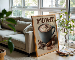 YUM! Spiced Hot Chocolate Poster – Cozy Kitchen Wall Art with Whipped Cream & Cinnamon - Just Great Posters