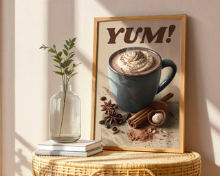 YUM! Spiced Hot Chocolate Poster – Cozy Kitchen Wall Art with Whipped Cream & Cinnamon - Just Great Posters