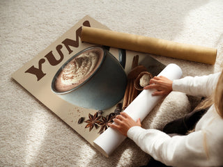 YUM! Spiced Hot Chocolate Poster – Cozy Kitchen Wall Art with Whipped Cream & Cinnamon - Just Great Posters