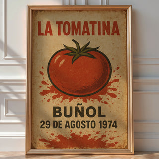La Tomatina Poster | Vintage Spanish Festival Wall Art with Tomato Splash Design | Retro Buñol Print 1974 | Bold Art Always - Just Great Posters
